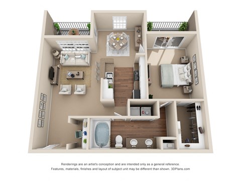 Floor plan for 1 bed, 1 bath, 802 sqft